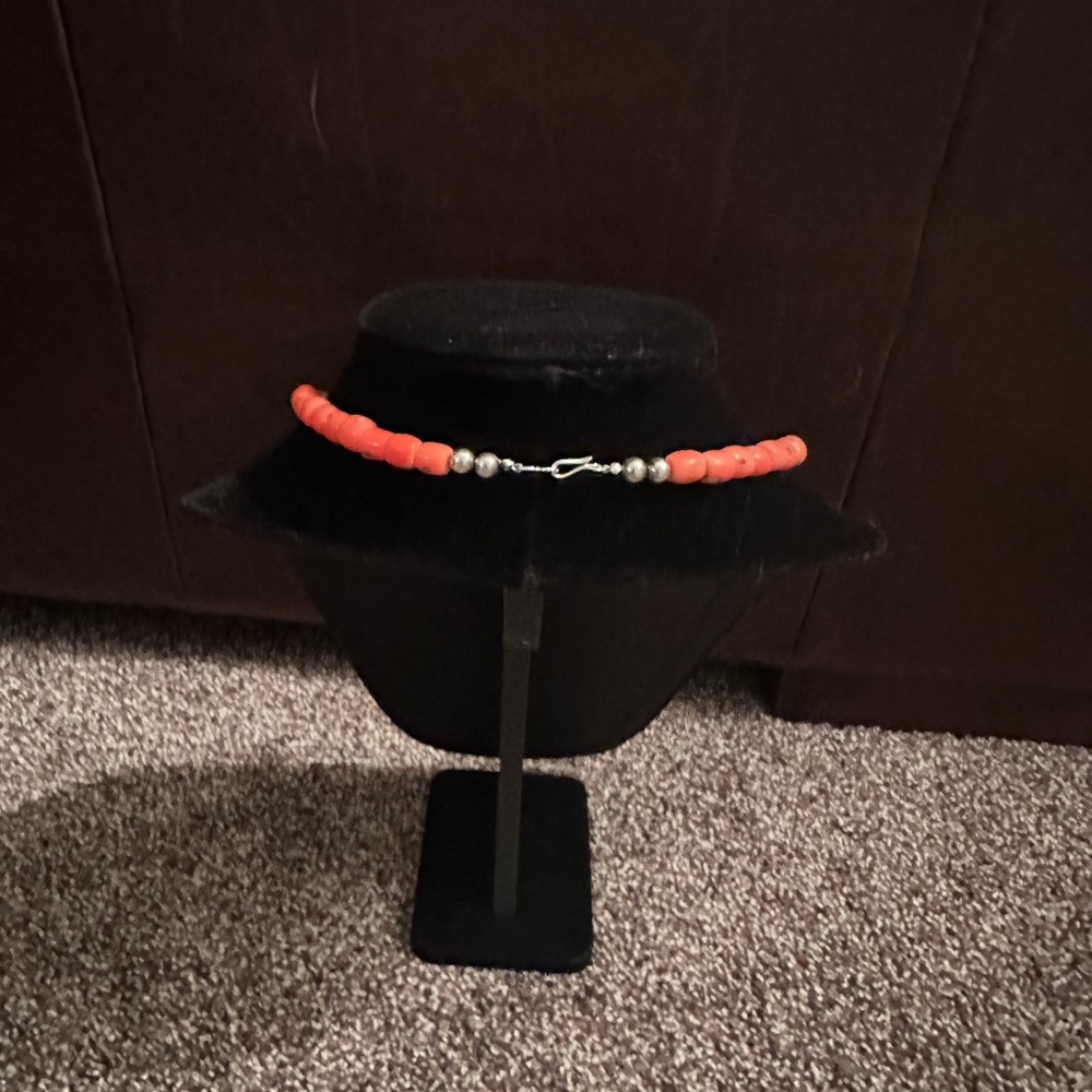 Hand Crafted Salmon Coral & Sterling Silver “One of a Kind” Necklace - Picture 3 of 4